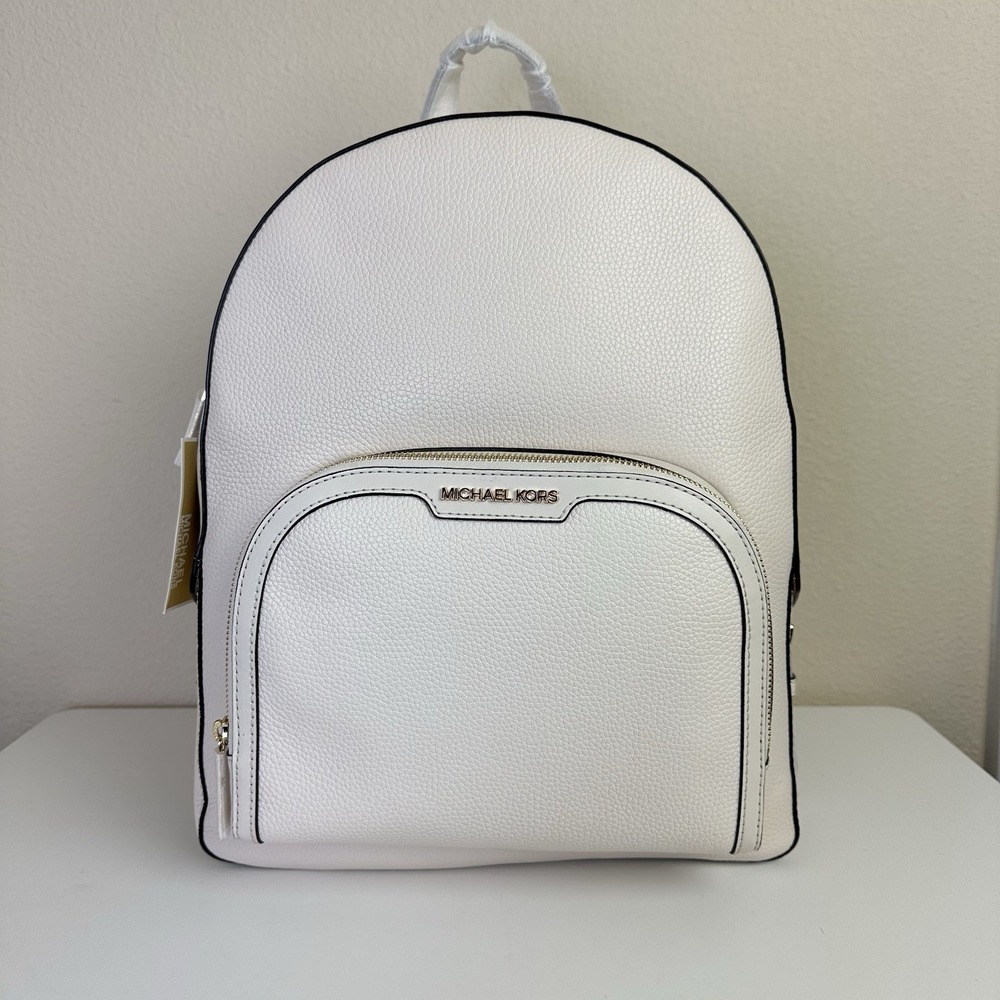 MICHAEL KORS Jaycee Large Backpack Pebbled Cream Leather Zip Multi Pocket Travel - Picture 2 of 10